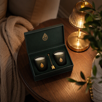 Boîte cadeau rigide personnalisée vert foncé avec intérieur en velours, motif végétal estampé or, boîte d'aromathérapie haut de gamme