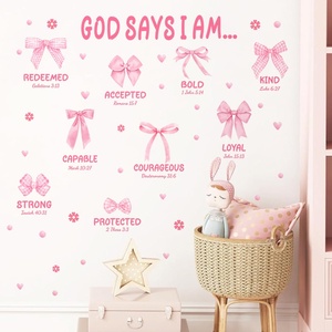 Decoración novedosa para fiestas en el dormitorio de las niñas, papel tapiz impermeable de PVC de 37 pulgadas con diseño de lazos preppy, calcomanías de pared con lazos rosas - Product Image 3