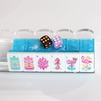 Coffrets Cadeaux de Mahjong en Gros pour Magasins de Détail avec Emballage Cadeau – Tuiles de Mahjong en Acrylique de Luxe Motif Marbre Côte Tropicale Flamant Rose
