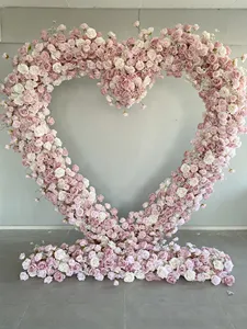 バレンタインシミュレーションフェイクベイビーピンク牡丹ローズフラワーラウンドサークル背景アーチビジネスイベント誕生日の結婚式とパーティー
