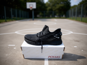 Scarpe da Basket Nere da Uomo Possio in Flyknit con Lacci, Tomaia Traspirante in Mesh, Suola in Gomma, Intersuola in EVA, Punta Rotonda, Per Tutte le Stagioni - Product Image 2