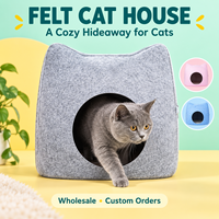 Vente en gros de niche pour chat en feutre polyester personnalisée, lit-caverne pour chat d'intérieur avec design oreilles de chat, OEM, abri pour animaux de compagnie