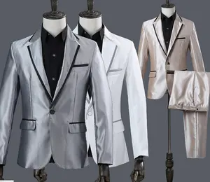 Kustom Hitam Emas Putih Perak Pengantin Pria Host Suit