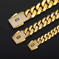 Pulsera de Cadena Cubana Miami de Latón Chapado en Oro para Hombre, con Cierre de Circonitas, Estilo Hip Hop, Joyería de Lujo, Venta al por Mayor