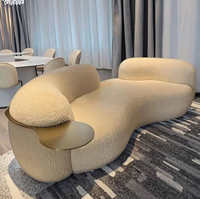 Ensemble de canapés modulaires en velours sectionnel incurvé, canapé-lit avec design moderne - Crème/Blanc pois, salon Wabi Sabi, canapé confortable