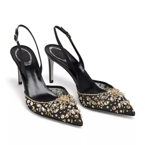 Factory Custom 2025 New Temperament Stiletto Heels Pointy Toe <strong>Slipper</strong> Embroidered <strong>Beaded</strong> Lace <strong>Mesh</strong> Sandals Designer Shoes Woman - Product Image 3