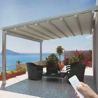 Pergola pliante d'extérieur en alliage d'aluminium 3x6m pour terrasses et cours, avec auvent de porte, beige/argent