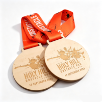 Médaille en bois écologique personnalisée gravée au laser pour la course de cross-country et les courses d'obstacles, avec cordon imprimé