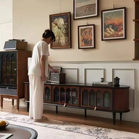 Meuble TV en chêne massif de style américain - Armoire de rangement sculptée, meuble multifonctionnel pour salon et salle à manger