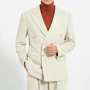 Étiquettes d'expédition autocollantes transfrontalières très vendues Watsons <span class=keywords><strong>Paul</strong></span> Costume pantalon homme style Old Money double boutonnage en velours côtelé blanc - Product Image 1