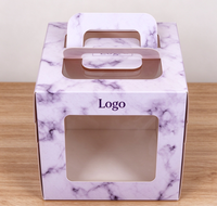 Boîte à gâteau personnalisée de nouvelle conception, biodégradable, de qualité alimentaire, en papier marbré violet clair avec poignée et fenêtre transparente