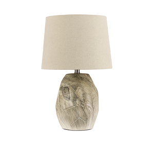 Lampe de table en céramique moderne et simple avec abat-jour en lin beige sur fond brun-gris pour chambres, salons et salles à manger - Product Image 1