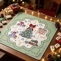 Tapis de Mahjong Américain Portable de Luxe Thème Noël Vert en Caoutchouc Antidérapant Pliable Résistant à l'Eau pour un Divertissement Optimal