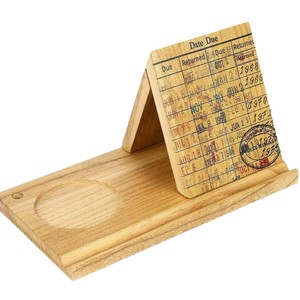 Wooden Bookend With Cup Holder Solid Wood <b>Desktop</b> Reading Stand For Home Office Use - Product Image 3