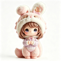 Poupée en peluche personnalisée mignonne pour fille avec capuche de lapin moelleuse, en coton PP, figurine de collection douce, jouet, cadeau d'anniversaire pour enfants, décoration de bureau