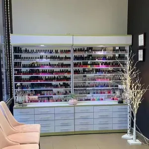 Mostrador de salón con luces led, tabla de colores para tienda minorista, estantes de tienda, estante de cosméticos, soporte de exhibición de esmalte de uñas