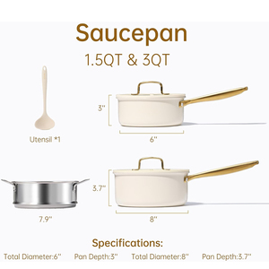 Olla de Cocina de Alta Calidad Sin Recubrimiento con Tapas de Vidrio, Juego de Utensilios de Cocina de 6 Piezas de Acero Inoxidable Triple - Product Image 2