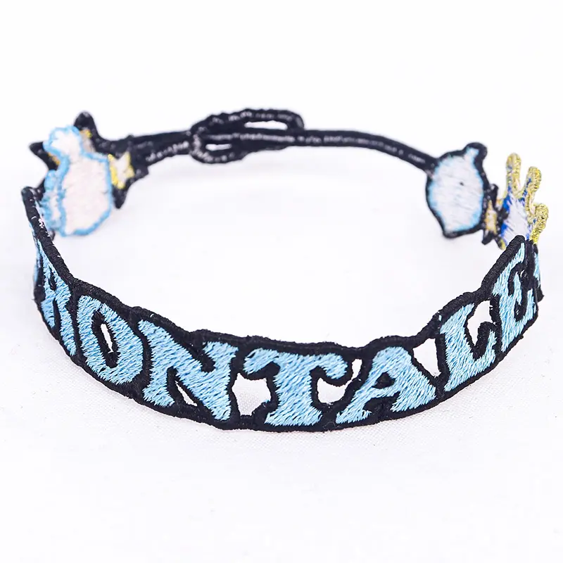 Blue Letter Embroidery Pattern 3D Hollow Bracelet English Letter Embroidery Bracelet
