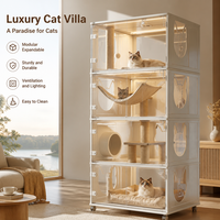 Maison pour animaux de compagnie en plastique solide pliable à trois niveaux, armoire pour chat, lit d'intérieur, villa, cage, très grande, avec toilette intégrée