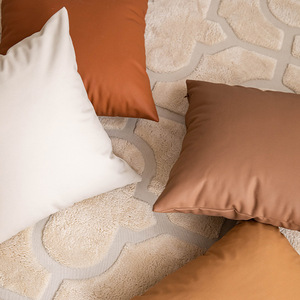 Premium Solid Color Square <b>Throw</b> <b>Pillow</b> Cover Polyester Leather Look Cushion For Bedroom Living Room Decor HM-073 - Product Image 5