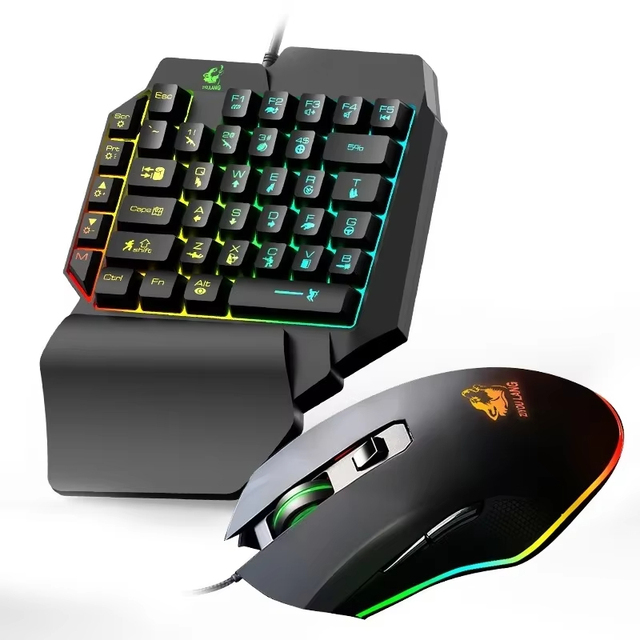 Freewolf T1 One-Hand Keyboard and Mouse Set With Usb Cable 2400dpi Mechanical Feel Keyboard Mouse Waterproof for PUBG