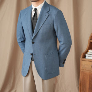 Veste de costume pour <span class=keywords><strong>homme</strong></span> en <span class=keywords><strong>jean</strong></span> bleu de haute qualité, décontractée, respirante, extensible, à simple boutonnage, à revers en pointe, coupe ajustée, <span class=keywords><strong>blazer</strong></span> sport pour <span class=keywords><strong>homme</strong></span> - Product Image 1