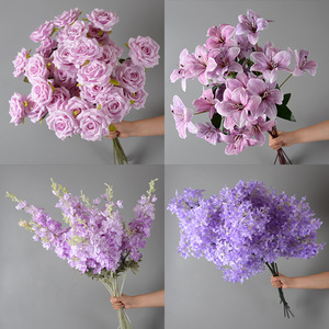 Set Bunga Artifisial Elegan Ungu Dekorasi Pusat Meja Pesta Pernikahan Bunga Tunggal Bunga Artifisial Ungu - Product Image 3