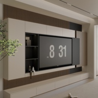 Meuble TV en bois de style moderne avec éclairage LED et rangement, ensemble de meubles TV et table basse pour salon et hôtel