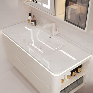 Modern Cream White Wall-Hung <strong>Bathroom</strong> Vanity Set <strong>with</strong> Integrated Ceramic Basin and Smart LED <strong>Mirror</strong> <strong>Cabinet</strong> - Product Image 3