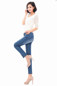 Tela vaquera lavada de LICRA alta de fabricante a bajo precio, tela vaquera elástica azul índigo de sarga de polialgodón para zapatos de niña - Product Image 5