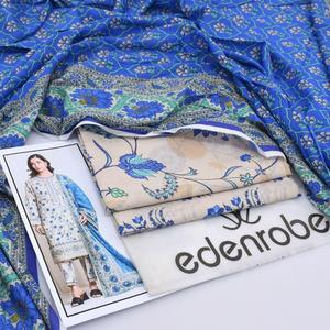 ชุดสัลวาร์ คามีซ ผ้าลอนพิมพ์ลายดิจิทัลแบบยังไม่เย็บติดกัน 3 ชิ้น ของ Edenrobe ชุดลำลองแบบดั้งเดิมสำหรับผู้หญิง ใส่สบายในฤดูร้อน ทรงปกติ ลายดอกไม้ - Product Image 2