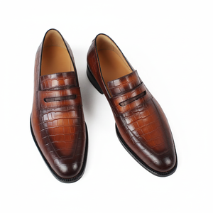 Mocassini da Uomo in Vera Pelle Goffrata Coccodrillo, Scarpe Penny Slip-on in Pelle Bovina, Scarpe Eleganti Italiane Lucidate per Business e Matrimoni - Product Image 3