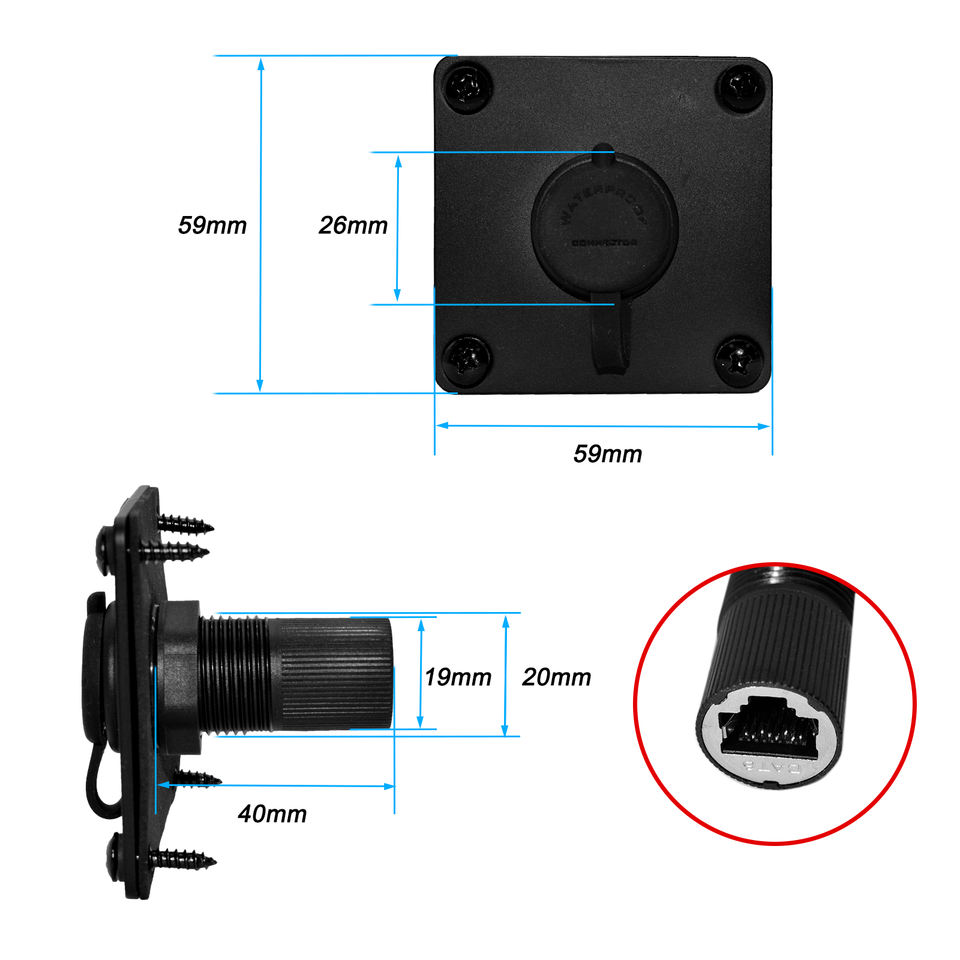 IP67 Waterproof RJ45 Wall Pass-Through Coupler for Starlink Mini dimension drawing