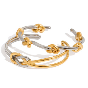 Bracelet à nœuds double couche en acier inoxydable, couleur or et argent, bijoux de mode unisexe, cadeau - Product Image 5