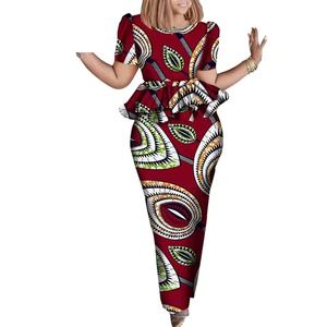 Ensemble africain 2 pièces pour femme, nouveau style <span class=keywords><strong>Bazin</strong></span> Riche, grande taille, Dashiki, imprimé floral, haut et <span class=keywords><strong>jupe</strong></span>, écologique, respirant, coupe ajustée - Product Image 1
