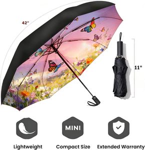 <span class=keywords><strong>Parapluie</strong></span> de voyage compact coupe-vent à ouverture/fermeture automatique, pliable, protection UPF50+, imperméable, baleines en fibre de verre, poignée en ABS - Product Image 4