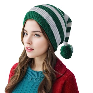 Bonnet tricoté <span class=keywords><strong>SheIn</strong></span> best-seller transfrontalier pour Noël, automne/hiver, à rayures, avec pompon, en polyester, chaud, pour les fêtes - Product Image 5