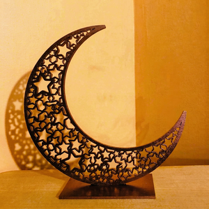 Décoration de table en bois en forme de croissant de lune Ramadan Mubarak, ornement de bureau, décoration de la maison - Product Image 1