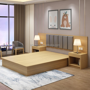 Meubles de chambre d'hôtel pas chers directement de l'usine, lit en bois MDF sur mesure, taille Queen ou King, avec tête de lit en cuir PU souple - Product Image 2
