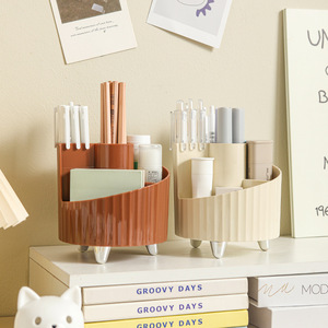 Boîte de rangement rotative pour cosmétiques avec compartiments, organisateur de bureau 4 en 1 pour pinceaux de maquillage, rouge à lèvres, fard à paupières, support pour houppettes - Product Image 3