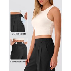 Women Wide Leg Pants High Waist Waffle Knit Stretchy Casual Business <b>Pull</b> On Palazzo Trousers - Product Image 5