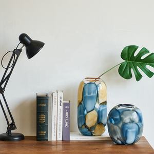 Bixuan Contemporary Soda-lime Abstract Blue Gray Warm Yellow <strong>Pebble</strong> Design Handblown <strong>Glass</strong> <strong>Vase</strong> <strong>for</strong> Table Decorative Floral - Product Image 4