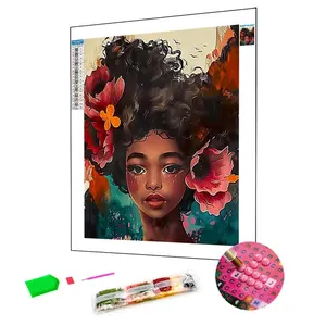 African Girl Crystals Painting Full Drill Round Diamond Painting Portrait DIY Rhinestones Art Kit For Exquisite Home Decor Gifts