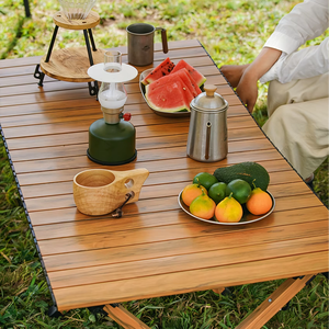 Table de camping rectangulaire pliable surdimensionnée de 150 cm en tissu Oxford et acier au carbone, motif grain de bois, portable, pour 6 à 8 personnes, grande table de pique-nique de luxe - Product Image 1