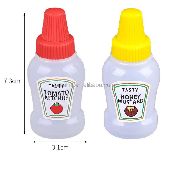 Mini Plastic Squeeze Bottles For Condiments - 7pc Set For Honey, Ketchup, Sauce & Salad Dressing - Portable For Lunch Box & BBQ