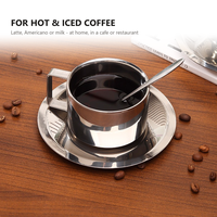 Ensemble de tasses à café minimalistes en acier inoxydable 304 HL Silver, avec cuillère et soucoupe, à double paroi isolée, pour café, restaurant