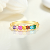YILUN 925 Sterling Silber Regenbogen Mehrfarbiger CZ Stapelbarer Ring 18K Vergoldet Princess Cut Halb-Eternity-Band Nickelfrei Damen