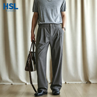 Pantalon de luxe pour homme en mélange de laine mérinos texturée, coupe droite ample, idéal pour les tenues de tous les jours