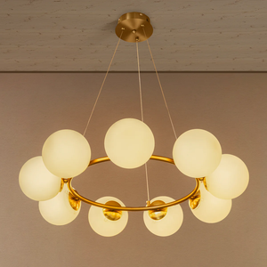 Lustre circulaire de luxe en fer et verre, 12 lumières, avec globes en verre laiteux, <span class=keywords><strong>suspension</strong></span> pour hôtel, villa, salon, salle à manger, décoration intérieure - Product Image 1