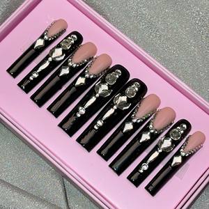 Lot de 10 faux <span class=keywords><strong>ongles</strong></span> en gel peints à la main, magnifiques, de luxe, design personnalisé, faits à la main, à presser - Product Image 6